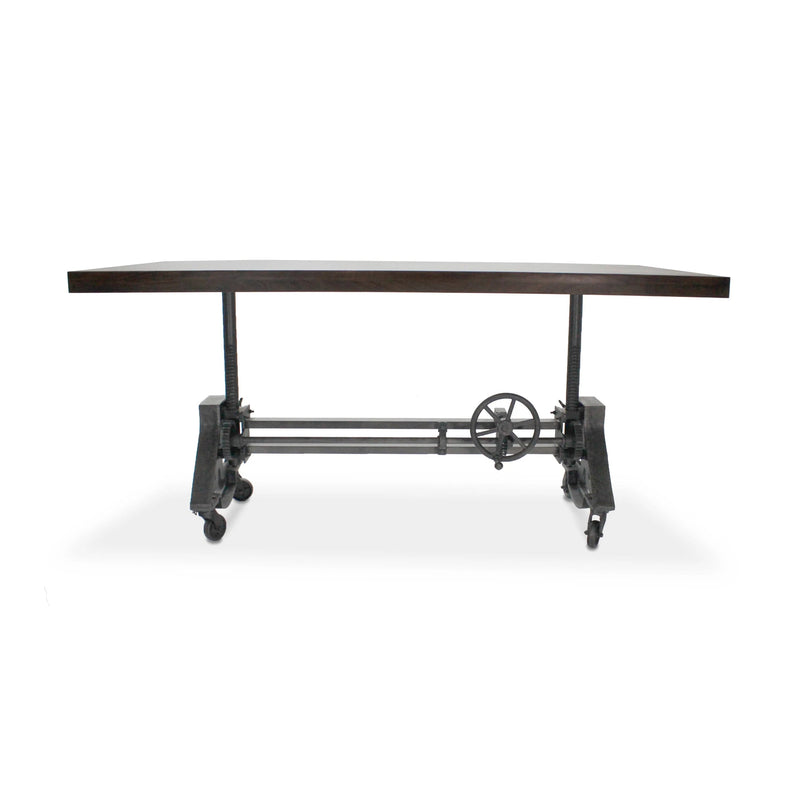 Otis Steel Dining Table - Adjustable Height - Iron Base - Casters - Walnut - Knox Deco - Tables