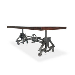 Otis Steel Dining Table - Adjustable Height - Iron Base - Casters - Walnut - Knox Deco - Tables