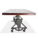 Otis Steel Dining Table - Adjustable Iron Base - Casters - Rustic Mahogany - Knox Deco - Tables