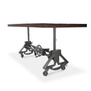 Otis Steel Dining Table - Adjustable Iron Base - Casters - Rustic Mahogany - Knox Deco - Tables