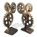 Premium Steampunk Bicycle Sprocket Bookends - Metal Cogs Gears - Pair - Knox Deco - Bookends