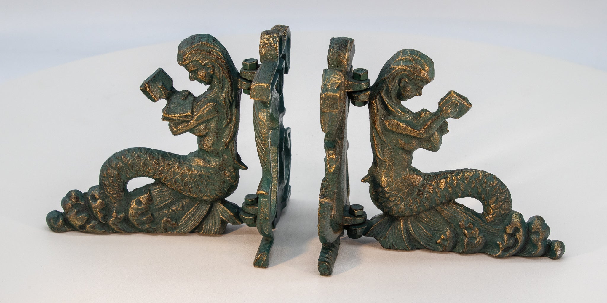 Reading Mermaids Figurine Bookends - Metal - Cast Iron - Pair