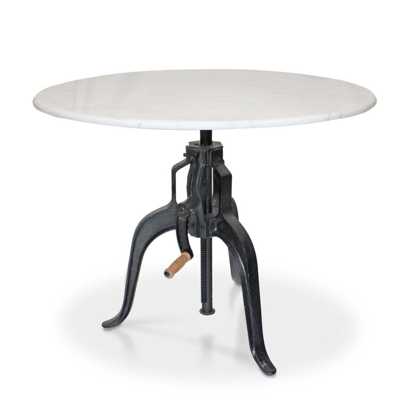 Round Industrial Table 36" - Adjustable Height - Elegant White Marble Top - Knox Deco - Tables