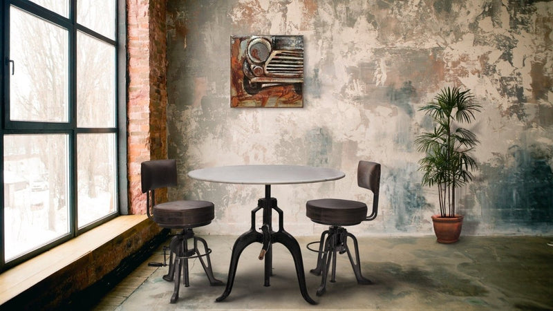 Round Industrial Table 36" - Adjustable Height - Elegant White Marble Top - Knox Deco - Tables