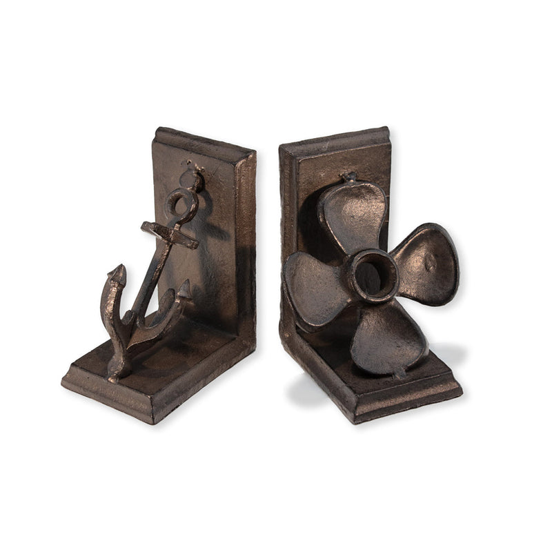 Ship Boat Anchor Propeller Bookends - Metal - Cast Iron - Pair - Knox Deco - Bookends