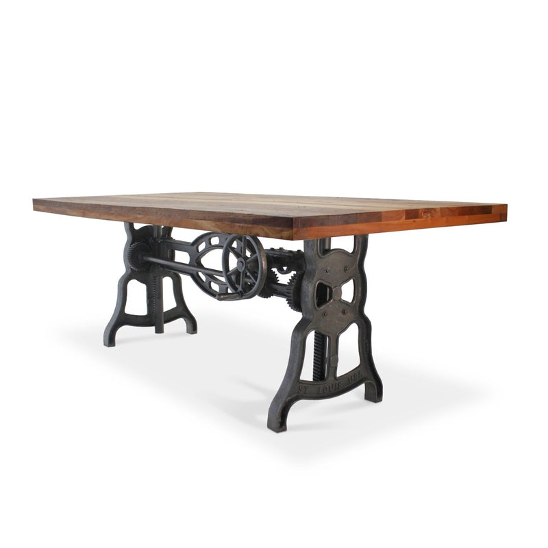 Shoemaker Dining Table - Adjustable Height Iron Base - Rustic Natural Top - Knox Deco - Tables
