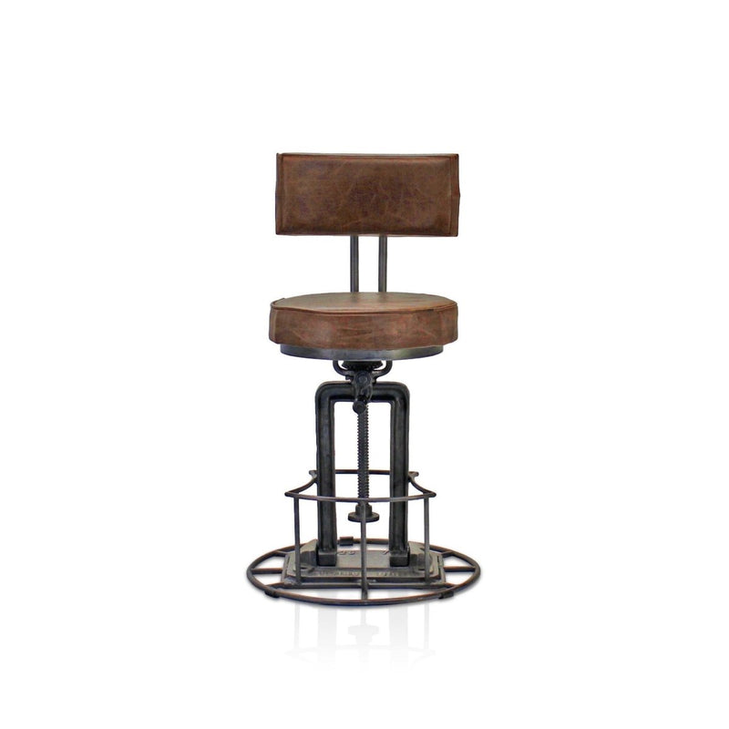 Simplex Industrial Dining Chair - Adjustable Height Crank - Brown Leather - Knox Deco - Seating