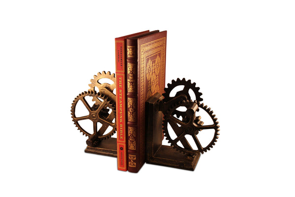 Steampunk Gears Sprocket Bookends - Metal Cogs Cast Iron - Pair - Knox Deco - Bookends