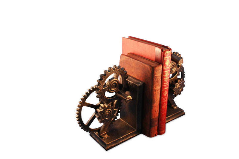 Steampunk Gears Sprocket Bookends - Metal Cogs Cast Iron - Pair - Knox Deco - Bookends