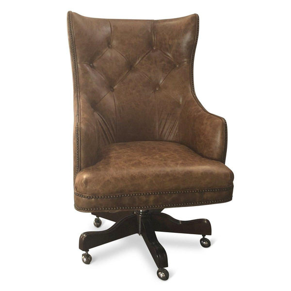 Tufted Brown Leather Adjustable Executive Office Chair- Casters - Knox Deco - Seating
