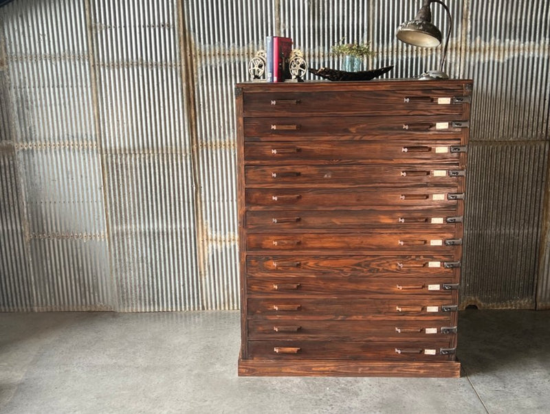 Vintage Architect 1940s Map Cabinet - Oak Solid Wood - 12 4' Drawers - Knox Deco - Storage