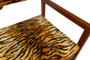 Vintage Mid Century Walnut Armchair - Velvet Tiger Skin Upholstery MCM - Knox Deco - Seating