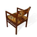 Vintage Mid Century Walnut Armchair - Velvet Tiger Skin Upholstery MCM - Knox Deco - Seating