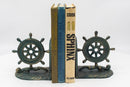 Vintage Nautical Ship Wheel Bookends - Metal - Cast Iron - Pair - Knox Deco - Bookends