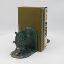 Vintage Nautical Ship Wheel Bookends - Metal - Cast Iron - Pair - Knox Deco - Bookends