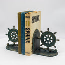 Vintage Nautical Ship Wheel Bookends - Metal - Cast Iron - Pair - Knox Deco - Bookends