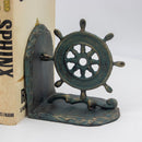 Vintage Nautical Ship Wheel Bookends - Metal - Cast Iron - Pair - Knox Deco - Bookends