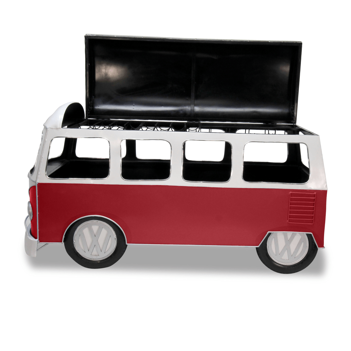 Volkswagon VW Bus Classic Car Bar Cart - Red White - Storage - Lamps