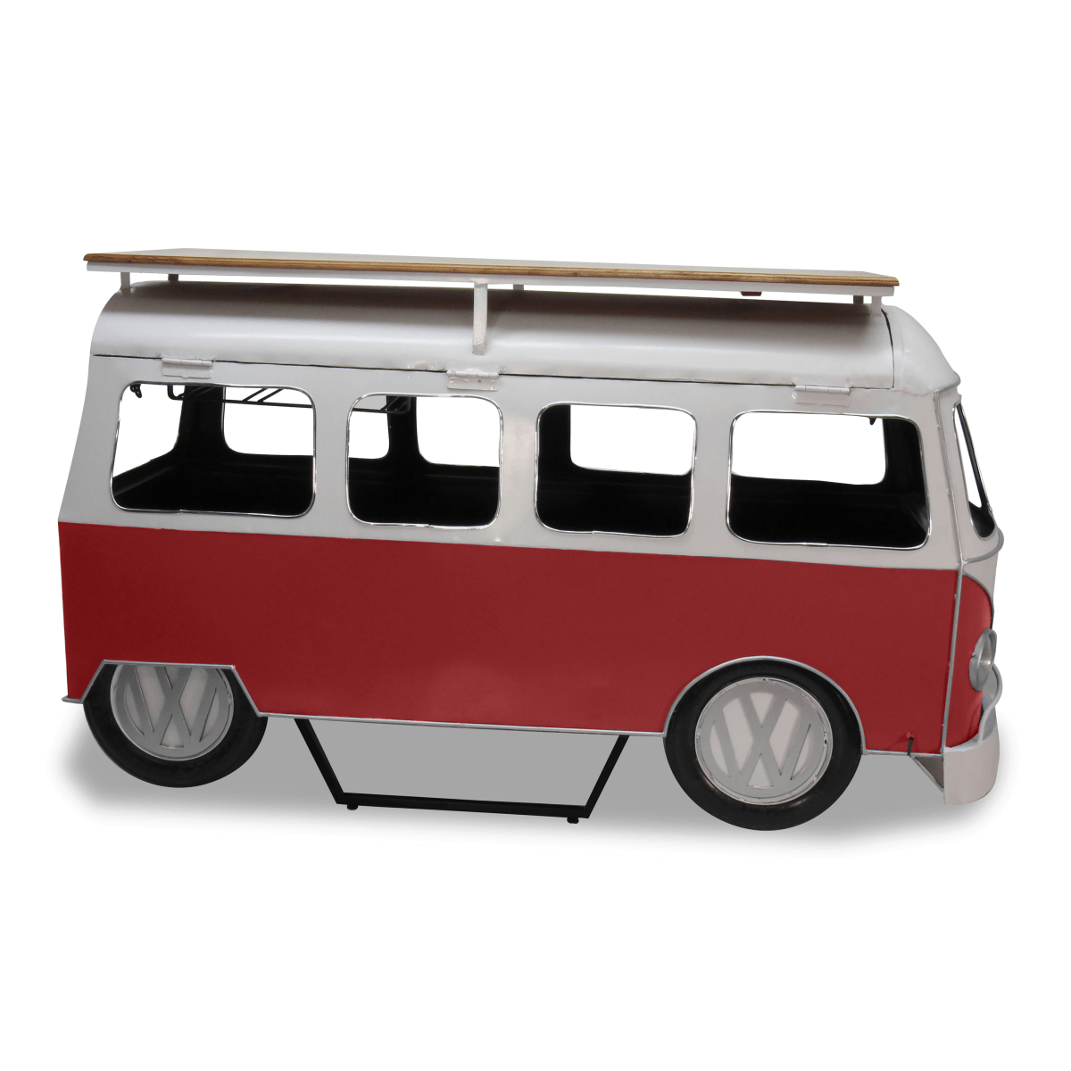 Volkswagon VW Bus Classic Car Bar Cart - Red White - Storage - Lamps