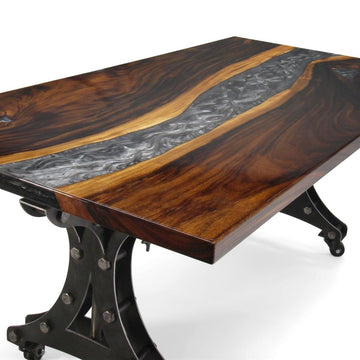 Walnut Live Edge Burl Dining Tabletop - Gray River Resin Epoxy